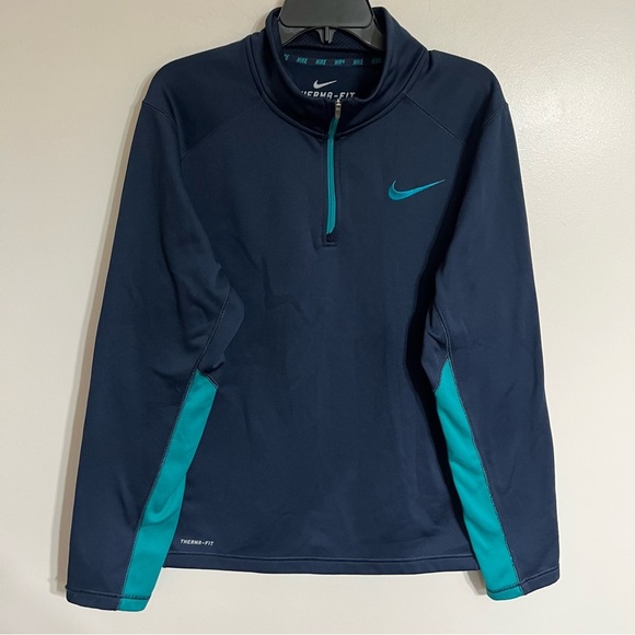 Nike Therma Fit Mens Pullover Shirt Quarter Zip Size Medium Long Sleeve Blue - Picture 1 of 13